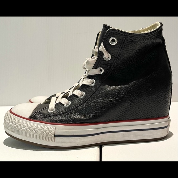 CONVERSE Ladies Black Leather High-Top Shoes US 8 - Picture 5 of 13